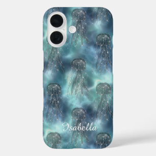 Personalisierte elegante nautische Glanz Blau Ozea iPhone 16 Hülle