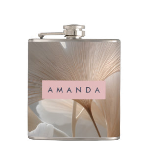 Personalisierte Elegante Neutrale Ginkgoblätter Flachmann