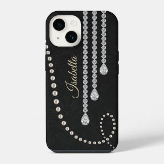 Personalisierte elegante Perle und Diamanten auf s iPhone 14 Hülle
