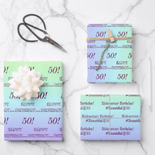 Personalisierte Elegante Regenbogenstreifen 50. Ge Geschenkpapier Set