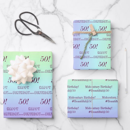 Personalisierte Elegante Regenbogenstreifen 50. Ge Geschenkpapier Set (Vorderseite)