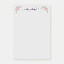 Personalisierte elegante rosa florale Schrift  Post-it Klebezettel