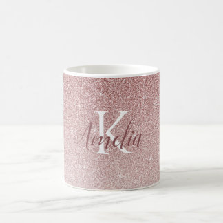 Personalisierte Elegante Rose Gold Glitzer Monogra Kaffeetasse