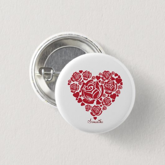 Personalisierte Elegante Rote Rose Herzens Button (Vorne & Hinten)