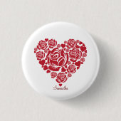 Personalisierte Elegante Rote Rose Herzens Button (Vorderseite)