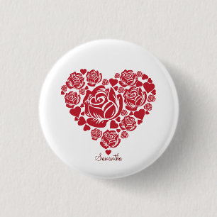 Personalisierte Elegante Rote Rose Herzens Button