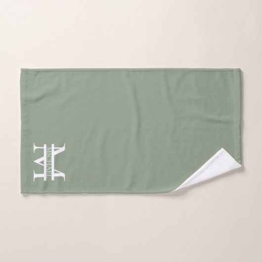 Personalisierte elegante Sage Green Monogram & Nam Badhandtuch Set (Handtuch)