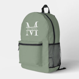 Personalisierte elegante Sage Green Monogram & Nam Bedruckter Rucksack
