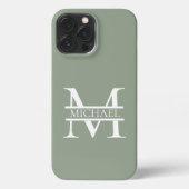 Personalisierte elegante Sage Green Monogram & Nam iPhone Hülle (Rückseite)