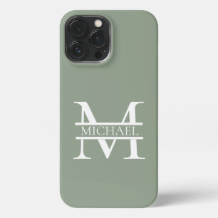 Personalisierte elegante Sage Green Monogram & Nam iPhone 13 Pro Max Hülle