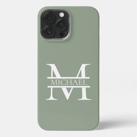 Personalisierte elegante Sage Green Monogram & Nam iPhone Hülle (Rückseite)
