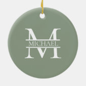 Personalisierte elegante Sage Green Monogram & Nam Keramik Ornament (Hinten)