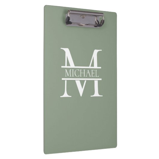 Personalisierte elegante Sage Green Monogram & Nam Klemmbrett (Rechts)