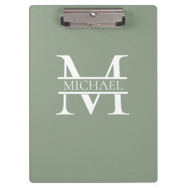 Personalisierte elegante Sage Green Monogram & Nam Klemmbrett