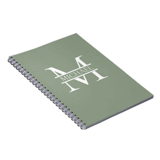 Personalisierte elegante Sage Green Monogram & Nam Notizblock (Rechte Seite)