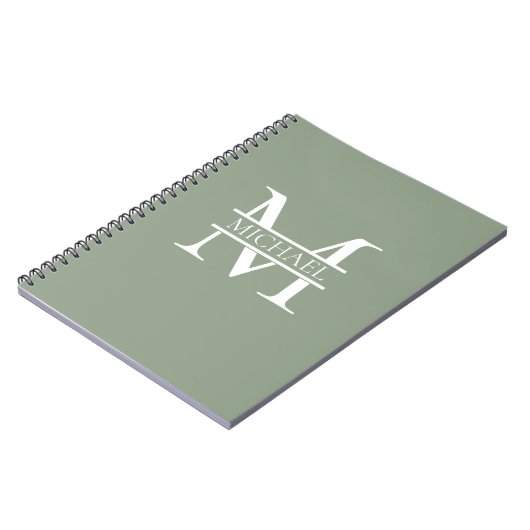Personalisierte elegante Sage Green Monogram & Nam Notizblock (Linke Seite)