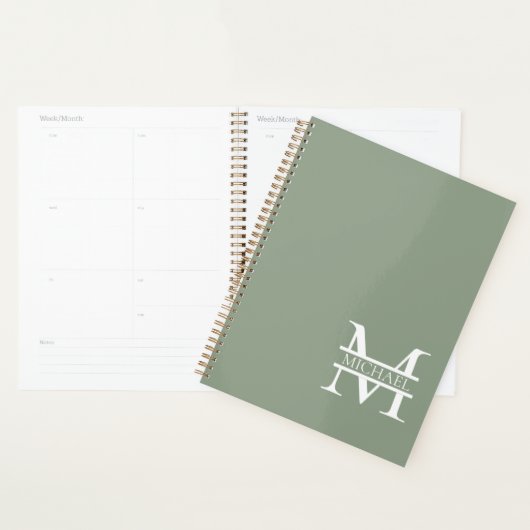 Personalisierte elegante Sage Green Monogram & Nam Planer (Anzeige)