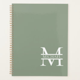 Personalisierte elegante Sage Green Monogram & Nam Planer