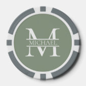 Personalisierte elegante Sage Green Monogram & Nam Pokerchips (Vorderseite)