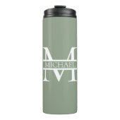 Personalisierte elegante Sage Green Monogram & Nam Thermosbecher (Vorderseite)