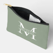 Personalisierte elegante Sage Green Monogram & Nam Zubehörtasche (Offen)