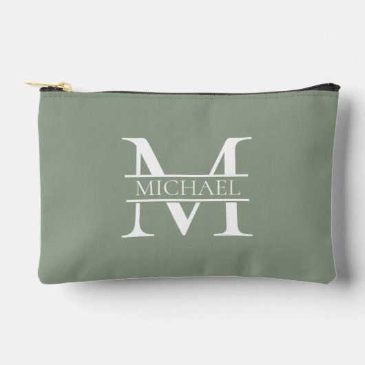Personalisierte elegante Sage Green Monogram & Nam Zubehörtasche (Vorderseite)