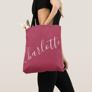 Personalisierte elegante Schrift Name Rot Magenta Tasche