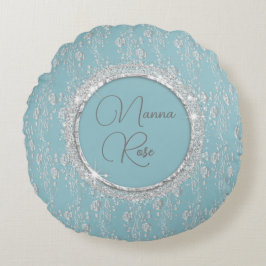 Personalisierte Elegante Silver Blume auf Blue Rundes Kissen