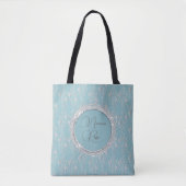 Personalisierte Elegante Silver Blume auf Blue Tasche (Vorderseite)