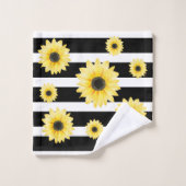 Personalisierte Elegante Sonnenblume auf Schwarz u Badhandtuch Set (Waschlappen)