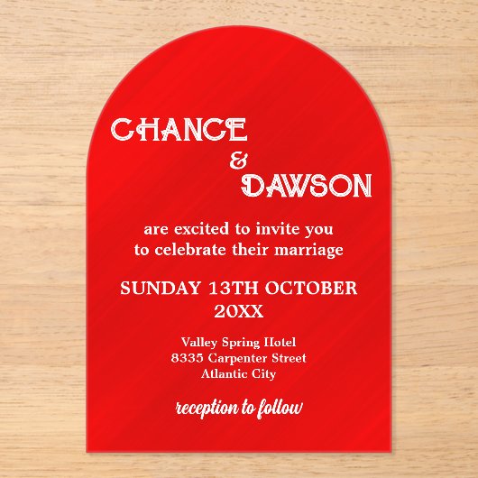 Personalisierte Elegante und moderne Hochzeiten Acryleinladungen (Vorderseite)