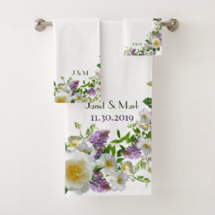 Personalisierte Elegante Vegetation Lila Badhandtuch Set