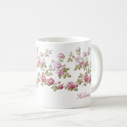 Personalisierte, elegante Vintage Rosenstraße Kaffeetasse (VorderseiteRechts)