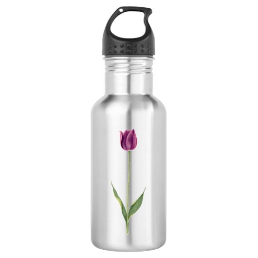 Personalisierte elegante violette Tulpe Edelstahlflasche (Vorderseite)