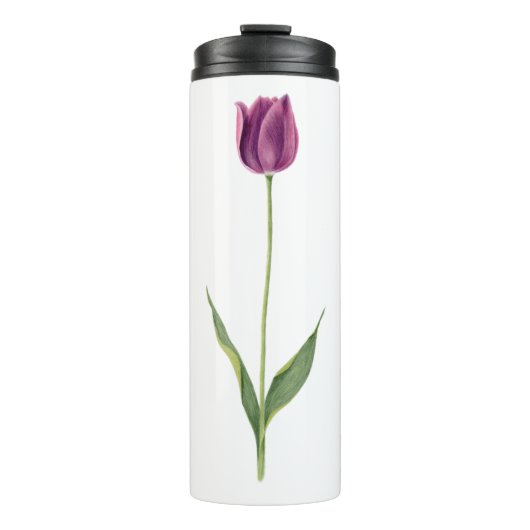 Personalisierte elegante violette Tulpe Thermosbecher (Vorderseite)