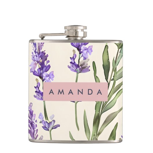 Personalisierte Elegante Wasserfarbe Lavendel Flachmann (Vorderseite)