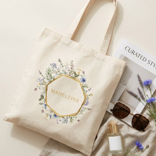 Personalisierte elegante Wildblume Gold Tragetasche