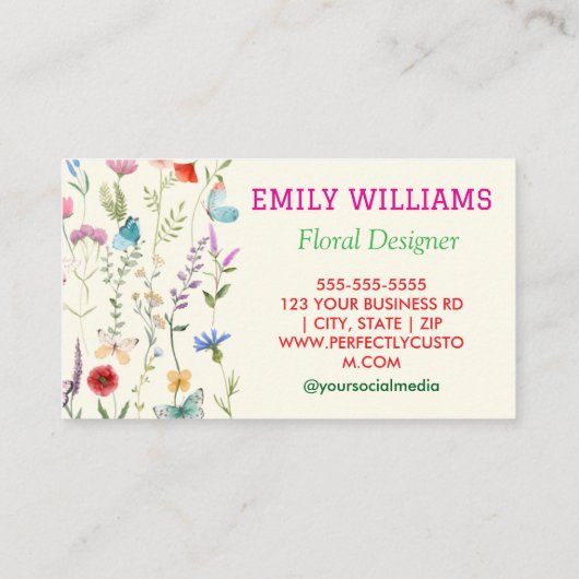 Personalisierte Elegante Wildblume Visitenkarte (Rückseite)
