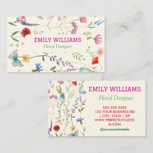 Personalisierte Elegante Wildblume Visitenkarte (Vorne/Hinten)