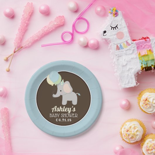 Personalisierte Elephant Baby Duschpapier-Teller Pappteller (Party)