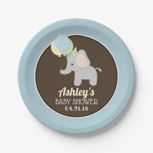 Personalisierte Elephant Baby Duschpapier-Teller Pappteller