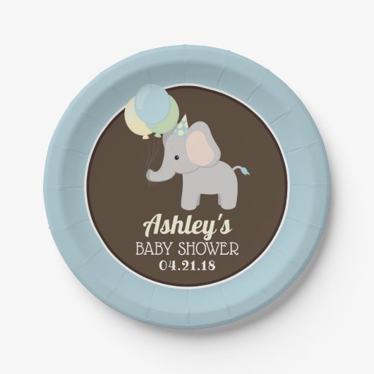 Personalisierte Elephant Baby Duschpapier-Teller Pappteller (Vorderseite)