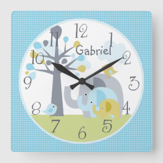 Personalisierte Elephant Liebe Elephant Kinderzimm Quadratische Wanduhr
