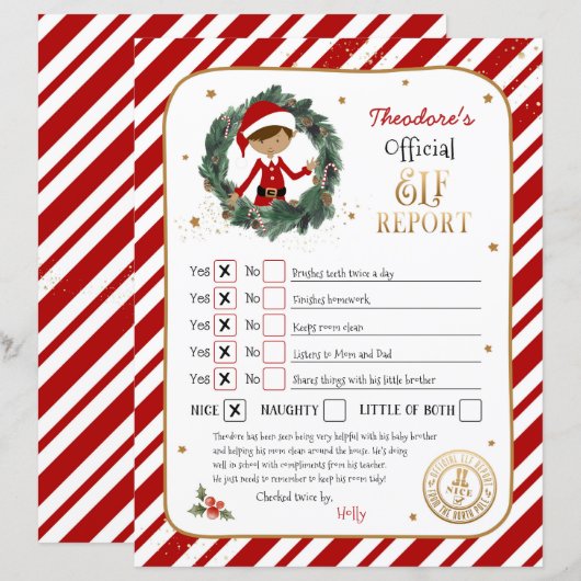 Personalisierte Elf-Berichtskarte (Vorne/Hinten)