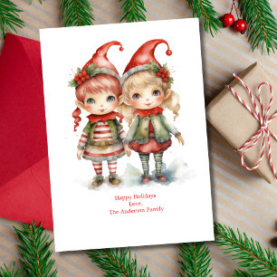 Personalisierte Elfen-Weihnachtskarte Feiertagskarte