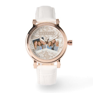 Personalisierte Elfenbein-Spitze Braut Hochzeitskl Armbanduhr