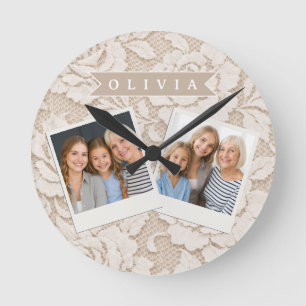 Personalisierte Elfenbein-Spitze Brautkleid Elegan Runde Wanduhr