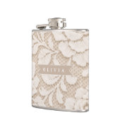 Personalisierte Elfenbein-Spitze Brautmode Elegant Flachmann (Links)