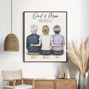 Personalisierte Eltern-Familien-Bleistiftkunst Poster
