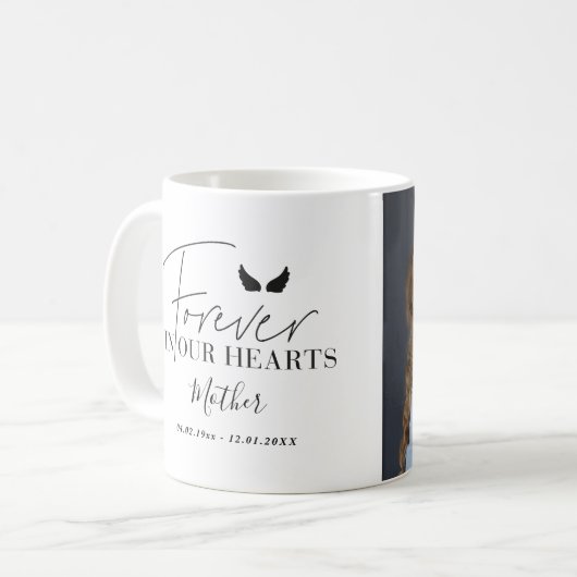 Personalisierte Engelsflügel Gedächtnisfeier Foto Kaffeetasse (Vorderseite Links)